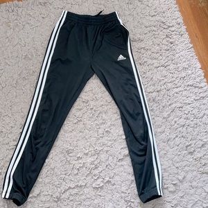 black and white adidas stripped track pants